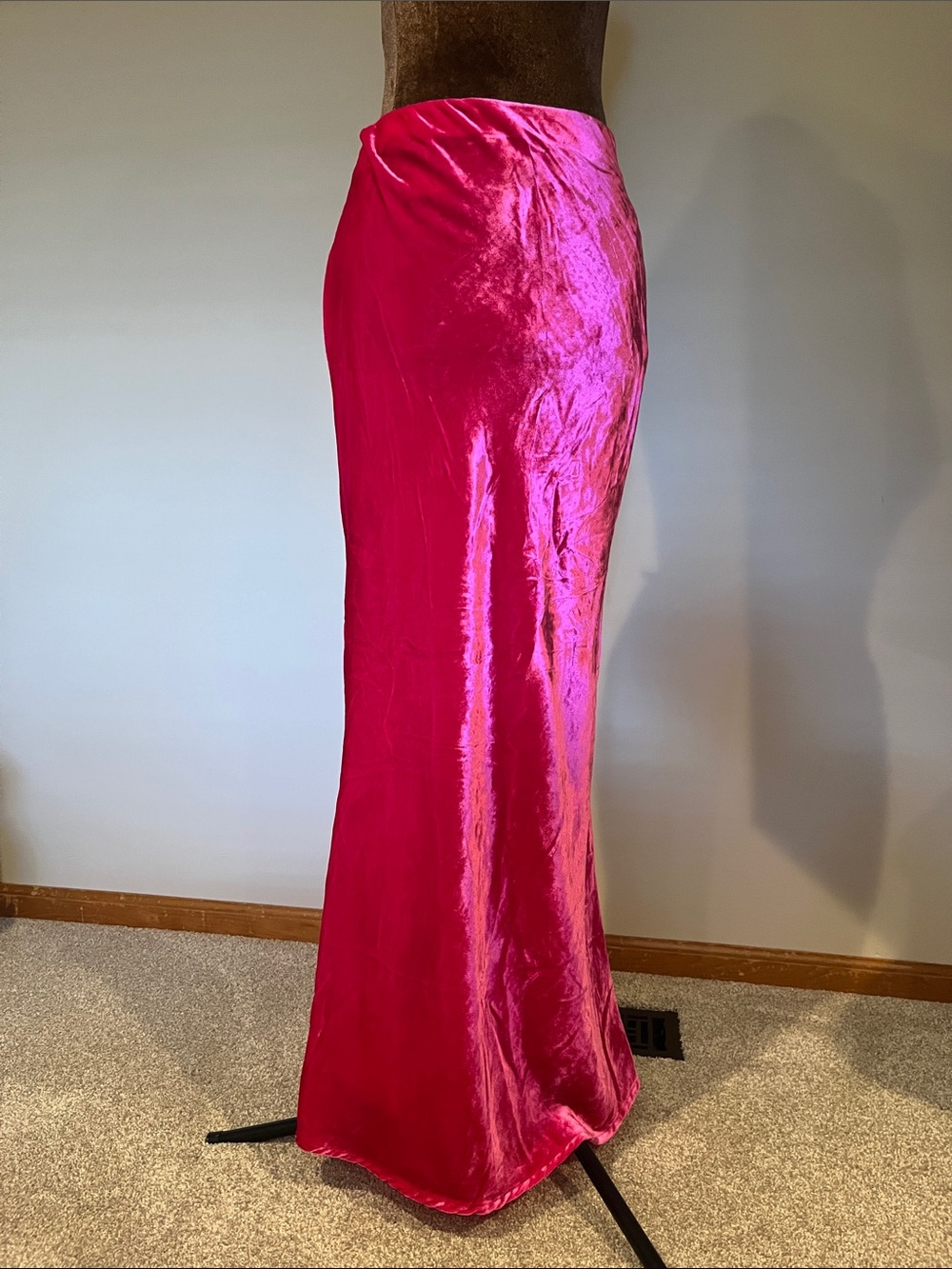 NWT Anthropologie Velvet Maxi Skirt in Bright Pink